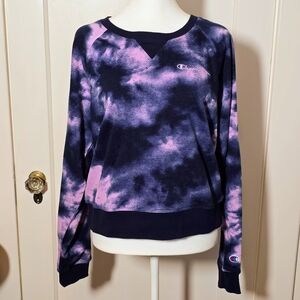 Champion Navy and Pink Tie-Dye Crewneck